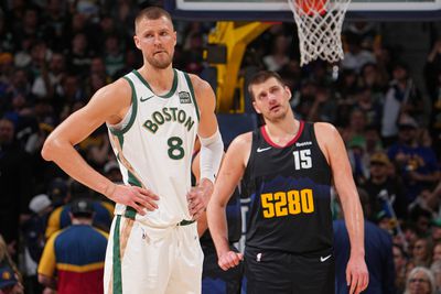 Boston Celtics star Kristaps Porzingis and Nikola Jokic of the Denver Nuggets.