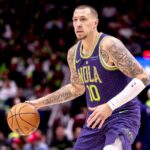 Nov 27, 2024; New Orleans, Louisiana, USA; New Orleans Pelicans center Daniel Theis (10) dribbles against the Toronto Raptors during the first half at Smoothie King Center. Mandatory Credit: Stephen Lew-Imagn Images